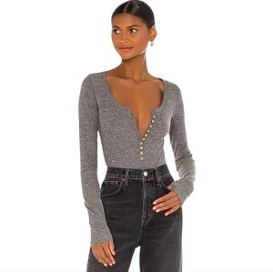 Free People Dylan Thermal Waffle Knit Henley Jumpsuit In Gray Size Medium